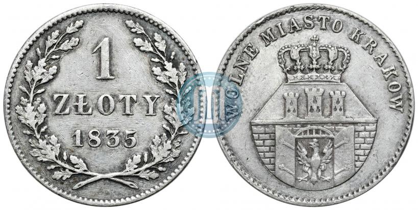 Фото 1 злотый 1835 года  "Свободный город Краков"
