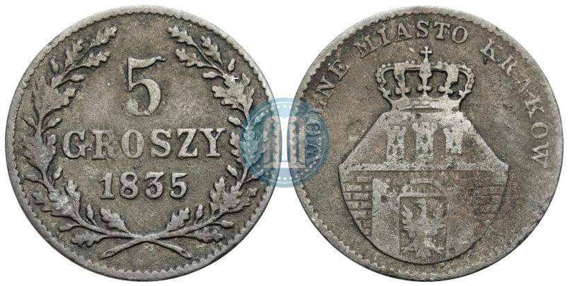 Фото 5 грошей 1835 года  "Свободный город Краков"