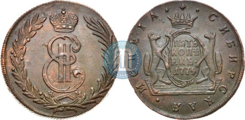 Фото 5 копеек 1774 года КМ 
