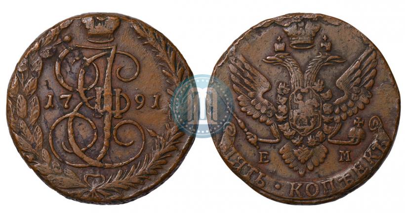 Picture 5 kopecks 1791 year ЕМ 