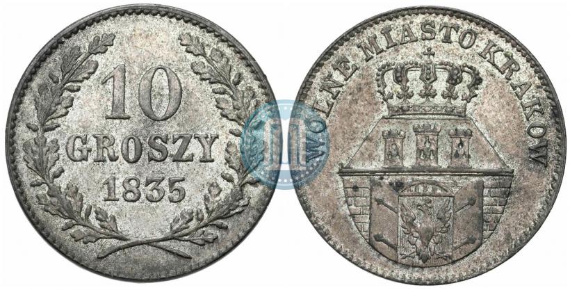 Фото 10 грошей 1835 года  "Свободный город Краков"