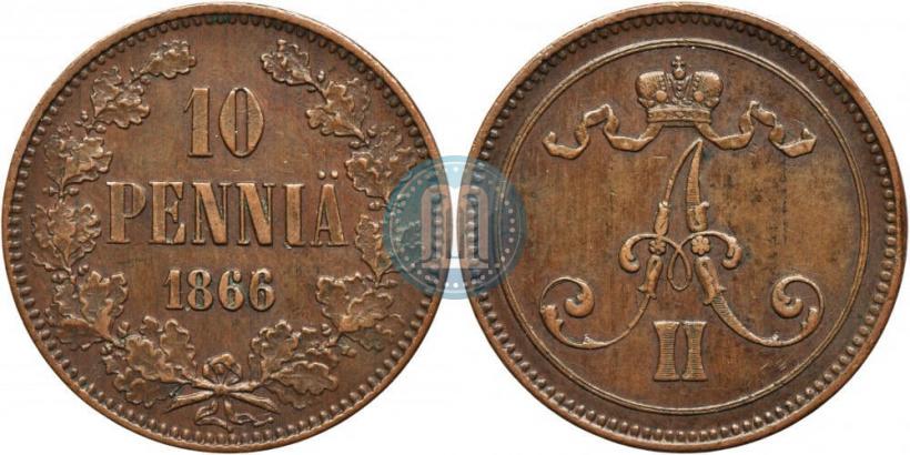 Фото 10 пенни 1866 года  