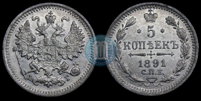 Picture 5 kopecks 1891 year СПБ-АГ 