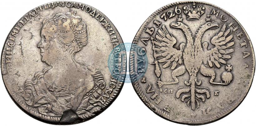 Фото 1 рубль 1726 года СПБ "Петербургский тип, портрет влево"