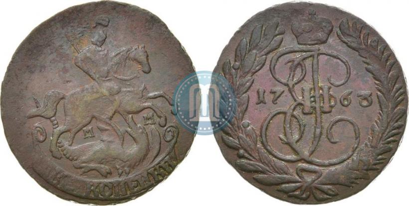 Фото 2 копейки 1763 года ММ 