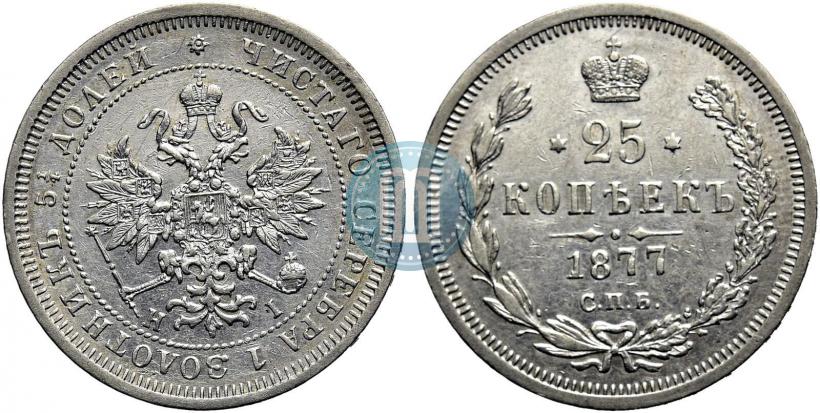 Фото 25 копеек 1877 года СПБ-НІ 