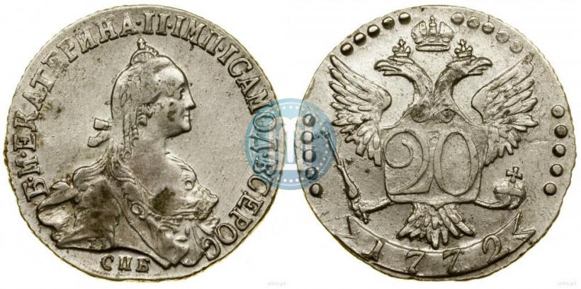 Фото 20 копеек 1772 года СПБ 