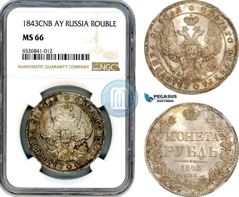 Picture 1 rouble 1843 year СПБ-АЧ 