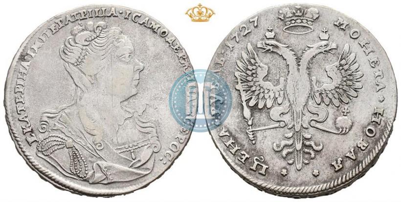 Фото 1 рубль 1727 года СПБ "Малая голова"