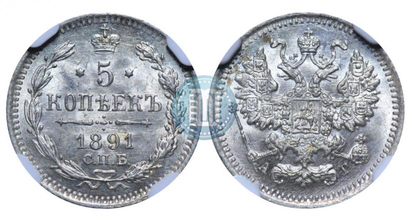 Фото 5 копеек 1891 года СПБ-АГ 