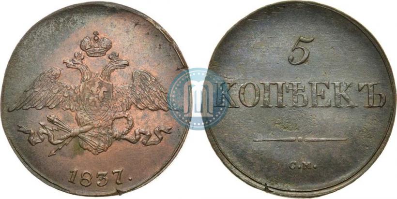 Picture 5 kopecks 1837 year СМ 