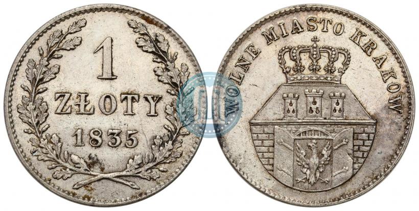 Picture 1 złoty 1835 year  "Free city of Kraków"