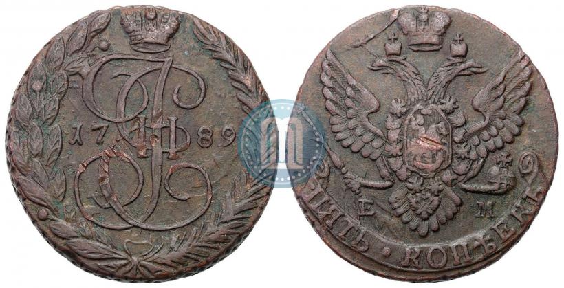 Picture 5 kopecks 1789 year ЕМ 