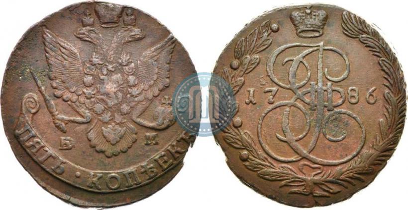 Picture 5 kopecks 1786 year ЕМ 