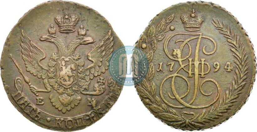 Picture 5 kopecks 1794 year ЕМ 