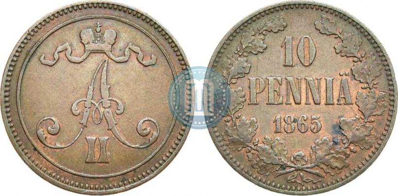 Picture 10 pennia 1865 year  