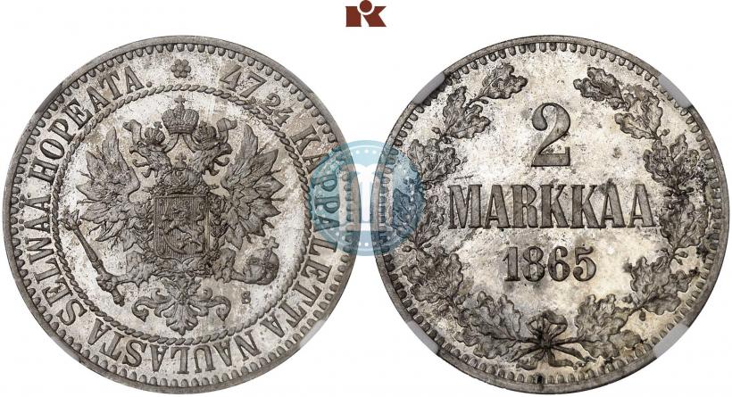 Picture 2 markkaa 1865 year S 