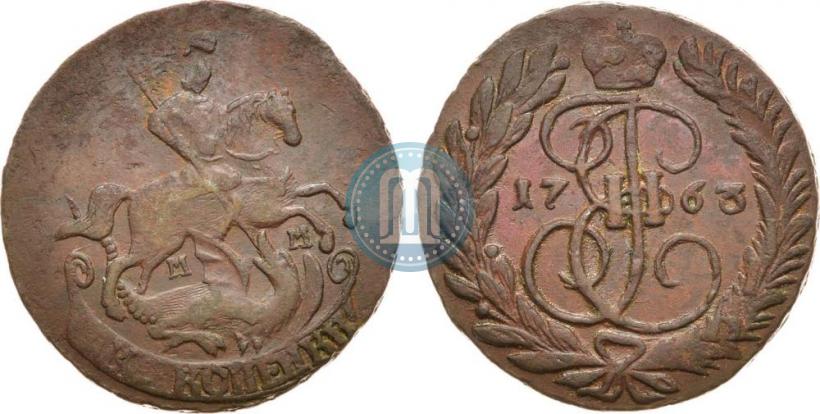 Фото 2 копейки 1763 года ММ 