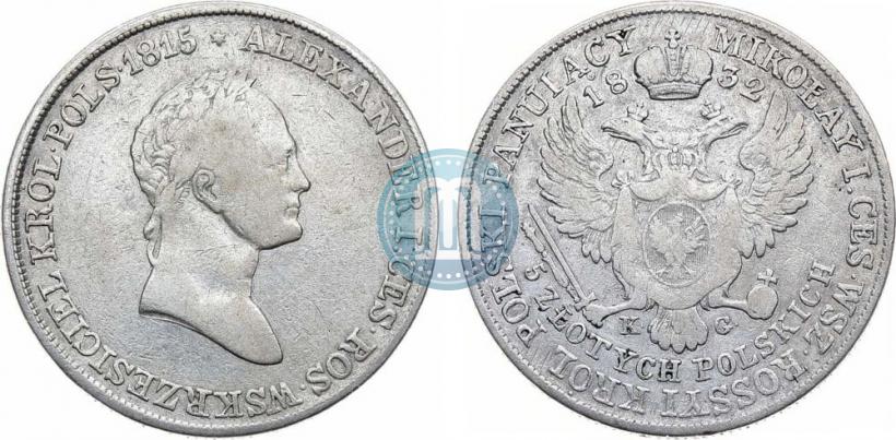 Фото 5 злотых 1832 года KG 