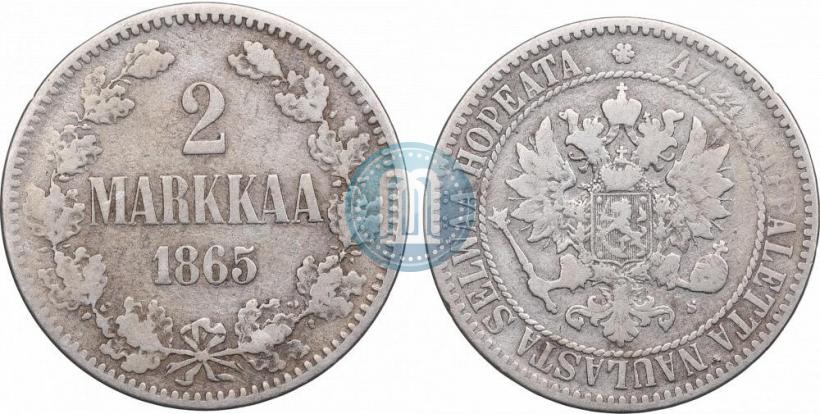 Picture 2 markkaa 1865 year S 
