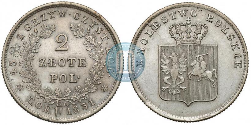 Picture 2 złote 1831 year KG "Polish uprising"