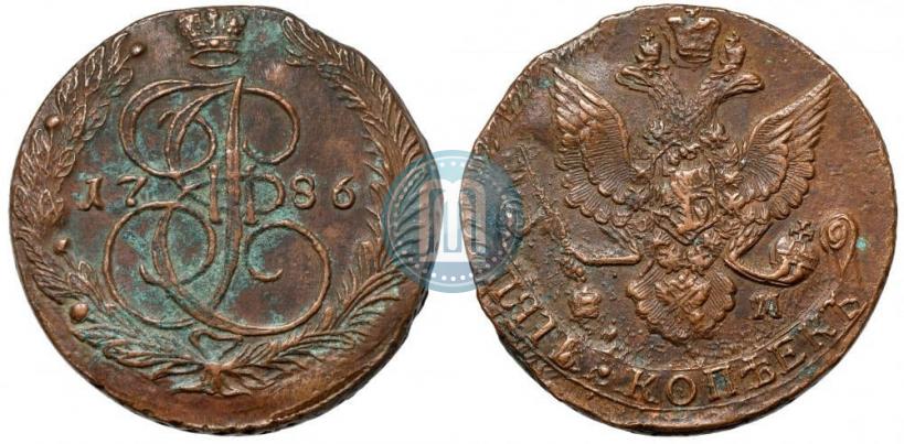 Picture 5 kopecks 1786 year ЕМ 