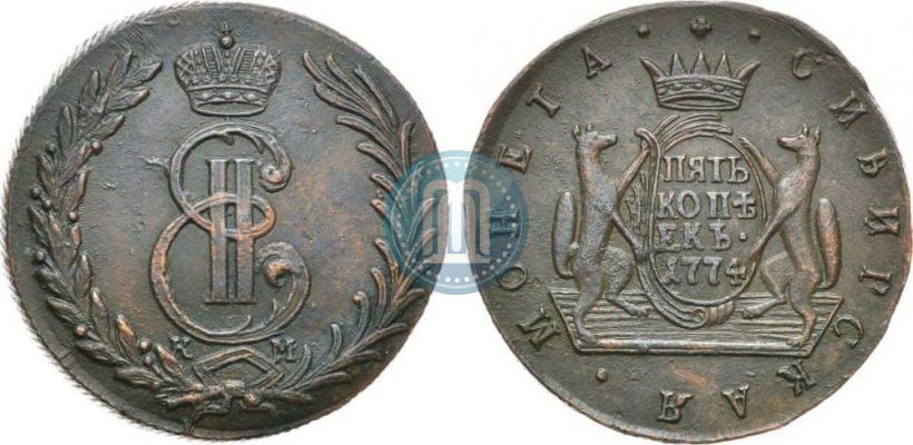 Фото 5 копеек 1774 года КМ 