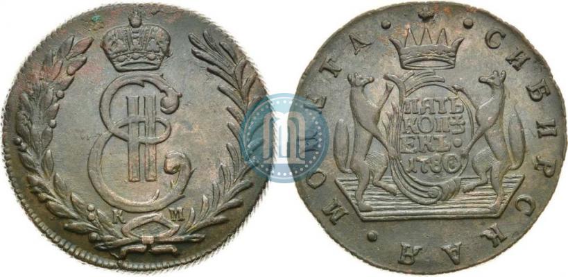 Фото 5 копеек 1780 года КМ 
