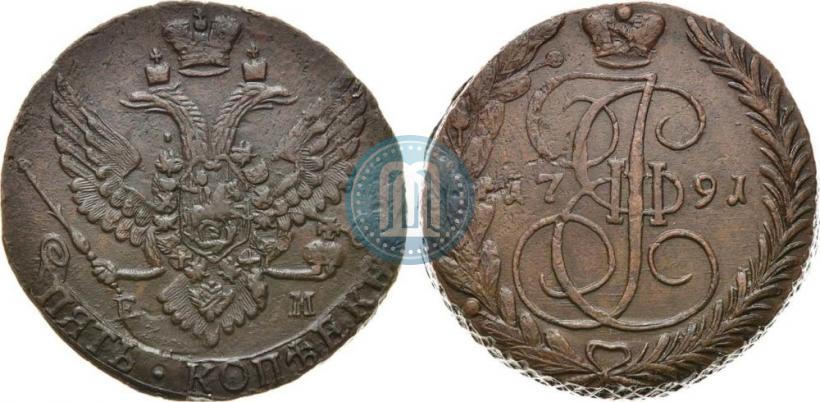 Picture 5 kopecks 1791 year ЕМ 
