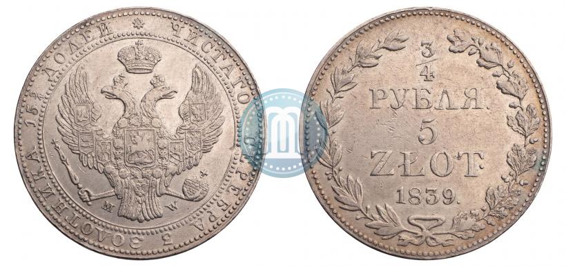 Picture 3/4 roubles - 5 złotych 1839 year MW 