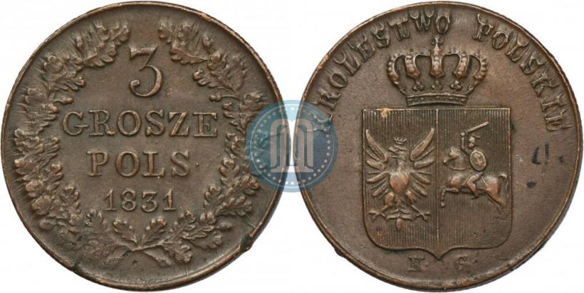 Фото 3 гроша 1831 года KG "Польское восстание"