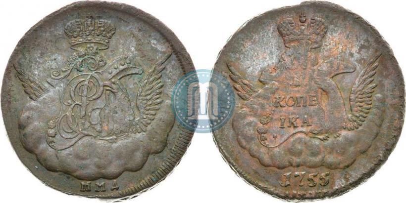 Фото 1 копейка 1755 года ММД 