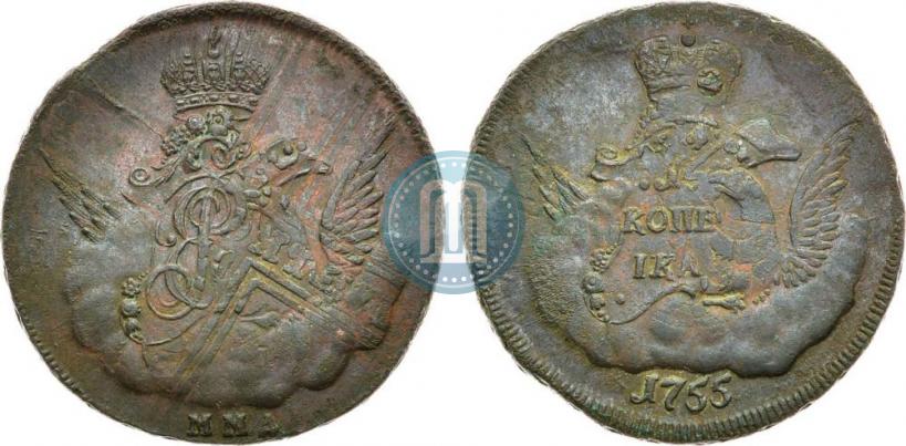 Фото 1 копейка 1755 года ММД 