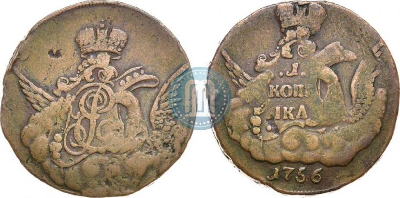 Picture 1 kopeck 1756 year  