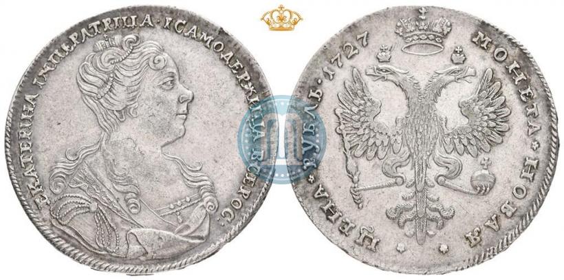 Фото 1 рубль 1727 года  "Московский тип, портрет вправо"