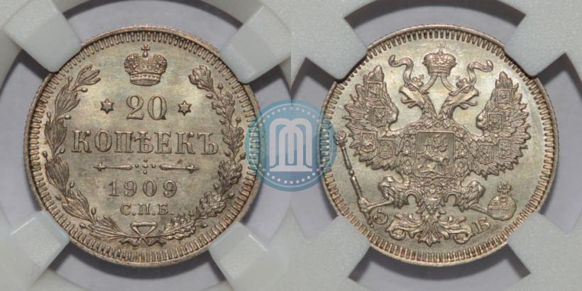 Picture 20 kopecks 1909 year СПБ-ЭБ 