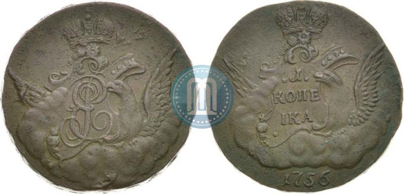 Picture 1 kopeck 1756 year  