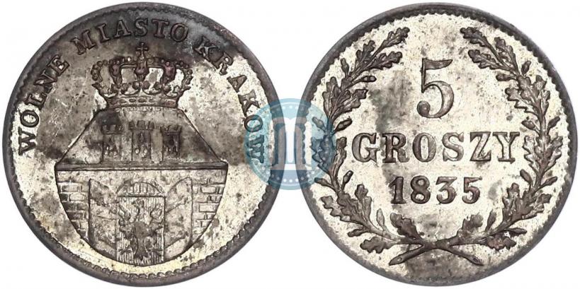 Фото 5 грошей 1835 года  "Свободный город Краков"
