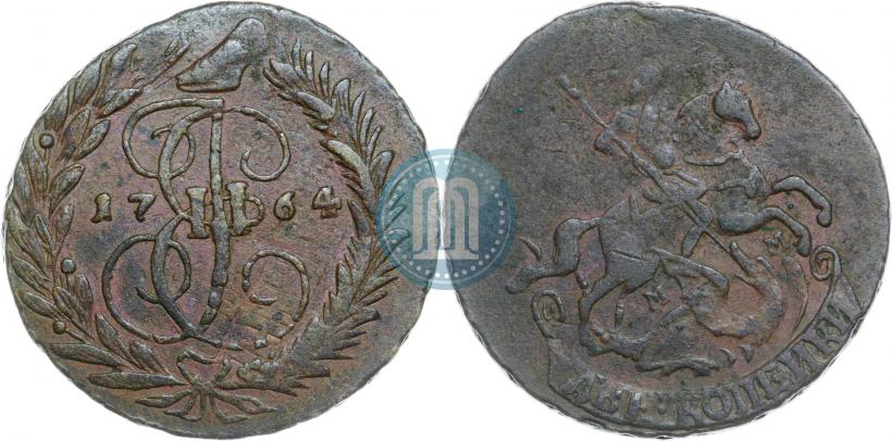 Фото 2 копейки 1764 года ММ 