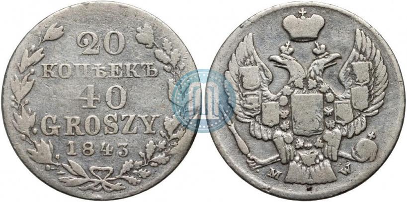 Фото 20 копеек - 40 грошей 1843 года MW 