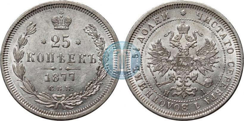 Фото 25 копеек 1877 года СПБ-НІ 