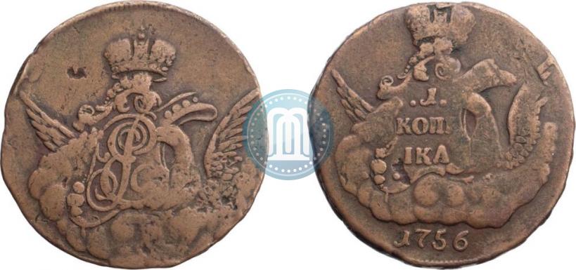 Picture 1 kopeck 1756 year  