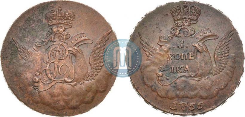 Picture 1 kopeck 1755 year  
