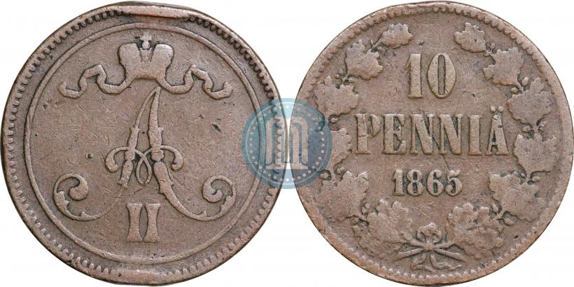Picture 10 pennia 1865 year  