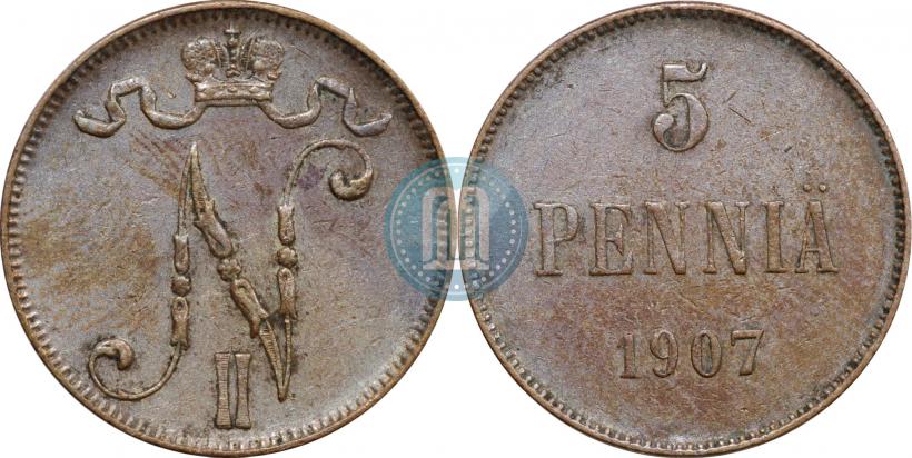 Picture 5 pennia 1907 year  