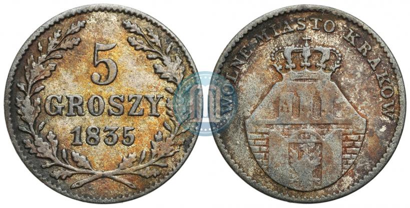 Фото 5 грошей 1835 года  "Свободный город Краков"