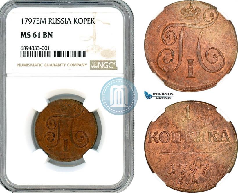 Picture 1 kopeck 1797 year ЕМ 