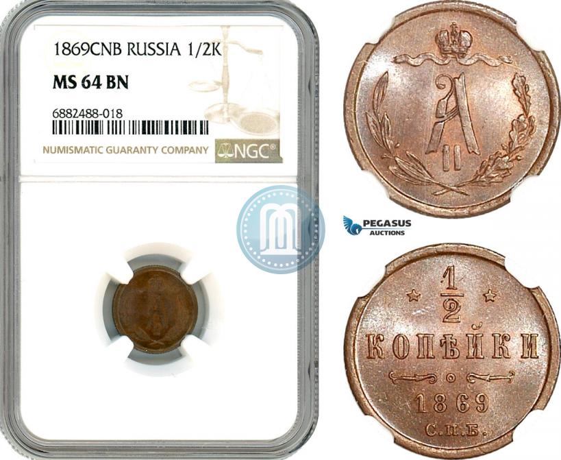 Фото 1/2 копейки 1869 года ЕМ 