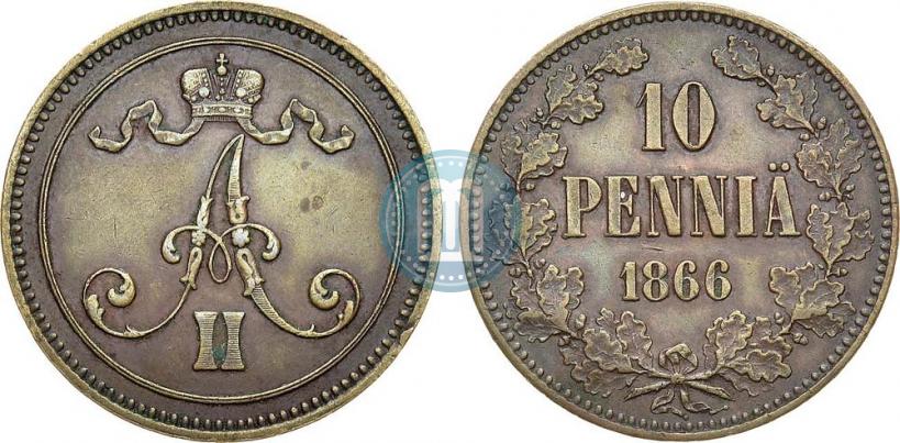 Фото 10 пенни 1866 года  