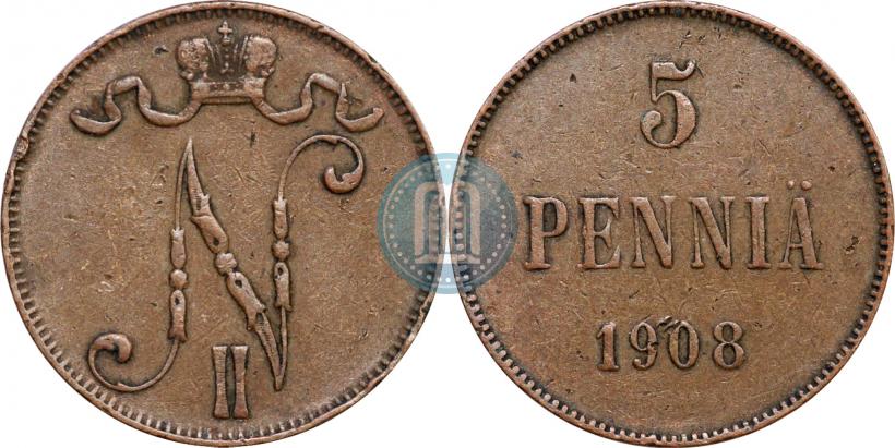 Picture 5 pennia 1908 year  